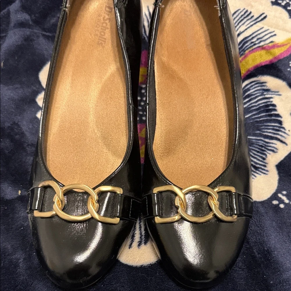 Dr. Scholl's Black Flats with Gold Chain Detail - Picture 3 of 3
